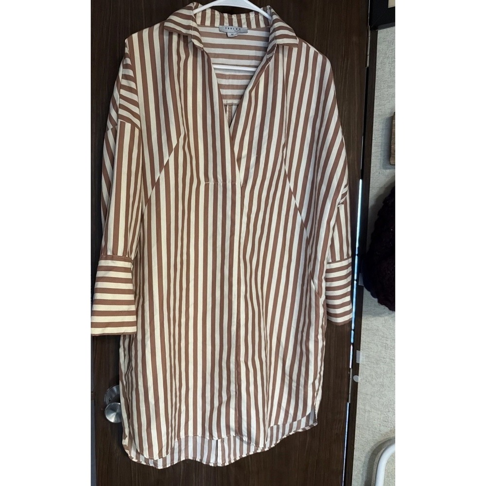 Oversized Striped Shirt Dress. Cognac&Ivory Chic Boyfriend Shirt See Pics Meas.M